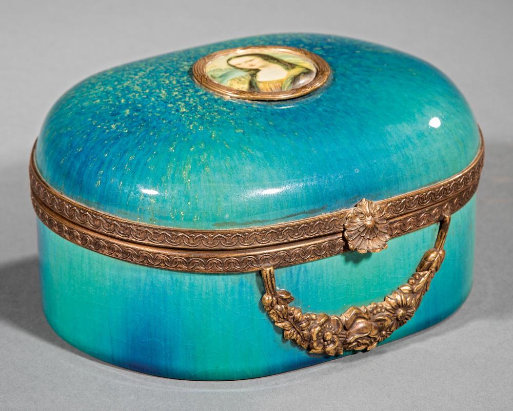 Appraisal: Bronze-Mounted Faience Dresser Box c Sevres MNF France mark hinged