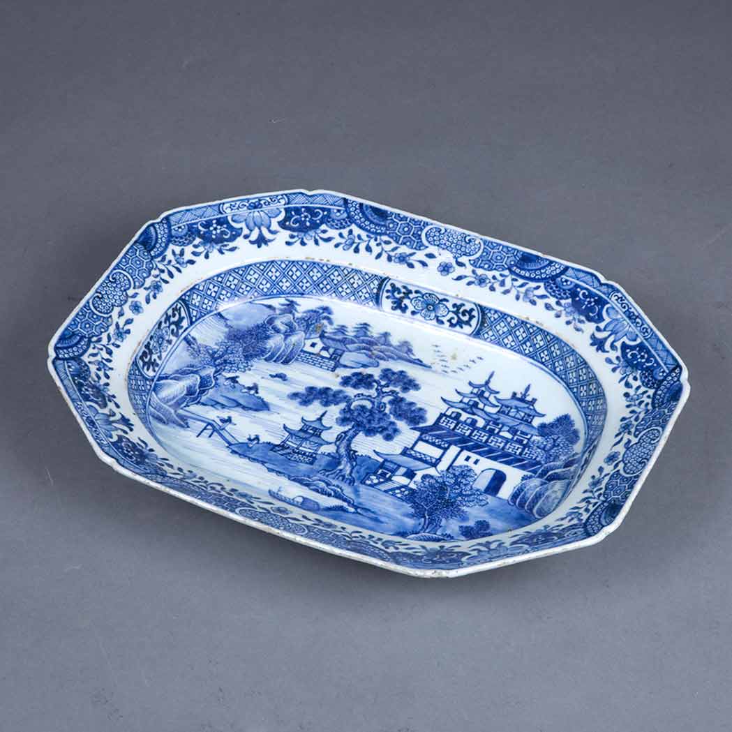 Appraisal: Chinese Export Blue and White Porcelain Platter th Century Length