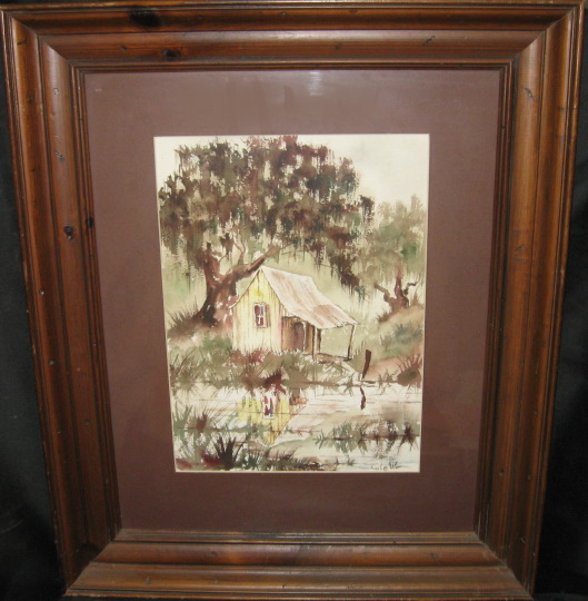 Appraisal: Louisiana School Mid- th Century Bayou Cabin watercolor on paper