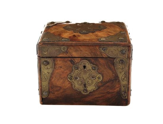 Appraisal: English brass-bound walnut tea caddy early th century hinged lid