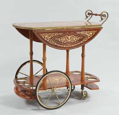 Appraisal: A Vintage Italian Rosewood and Burlwood Marquetry Serving Cart with