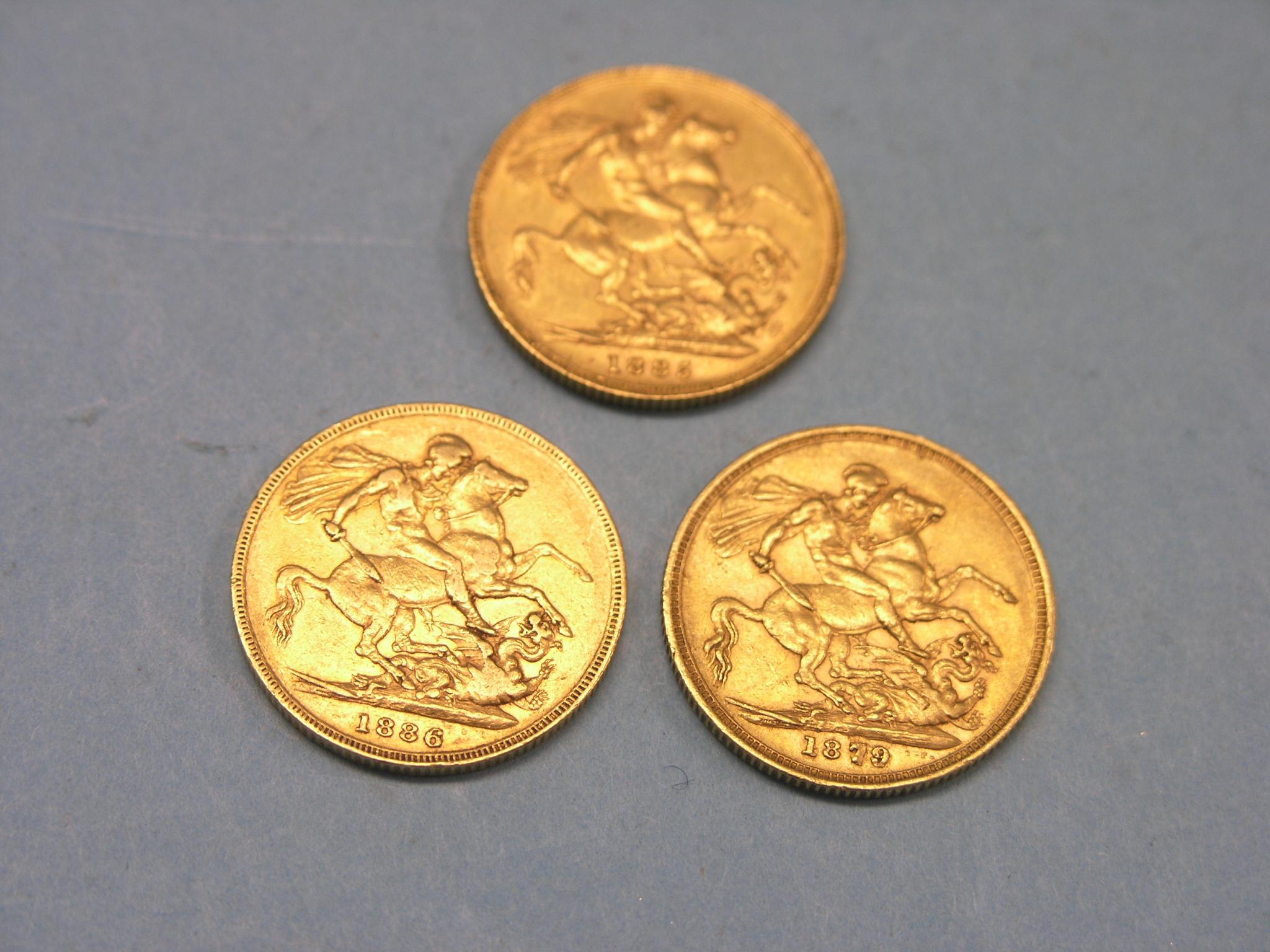 Appraisal: Three Victorian gold Sovereigns all Melbourne mint