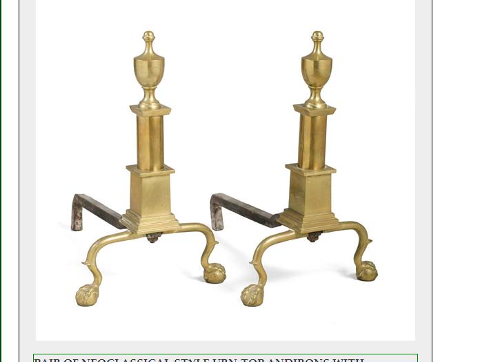 Appraisal: PAIR OF NEOCLASSICAL STYLE URN-TOP ANDIRONS WITH SPURRED CABRIOLE LEGS