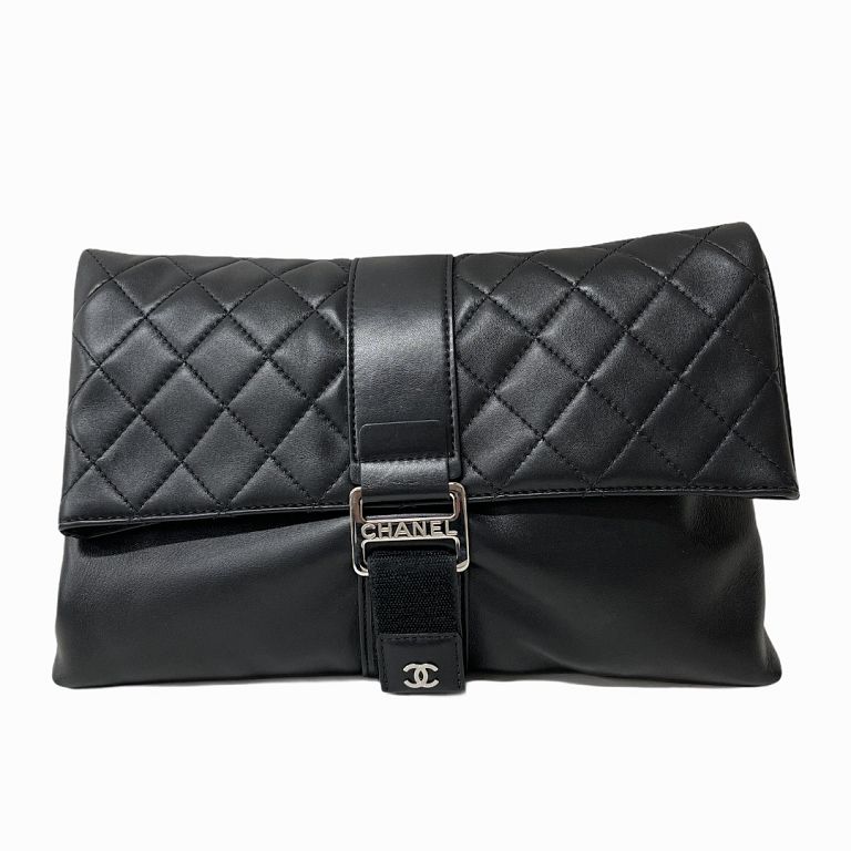 Appraisal: Chanel Fold Over Clutch Quilted Lambskin Medium Chanel Fold Over