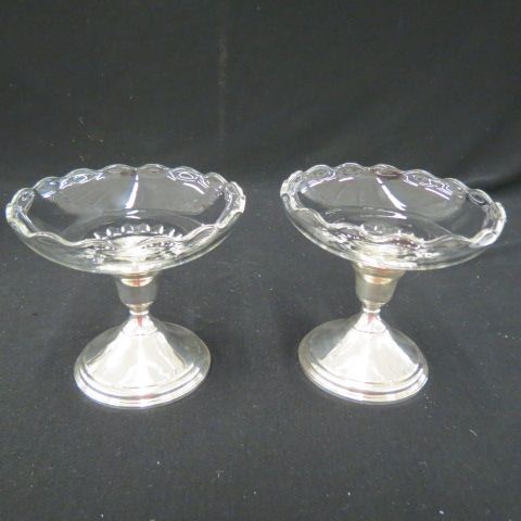 Appraisal: Pair of Sterling Silver Candleholders withremovable glass dishes weighted excellent