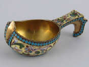 Appraisal: A Russian silver kovsch with shaded enamel cloisonne by the