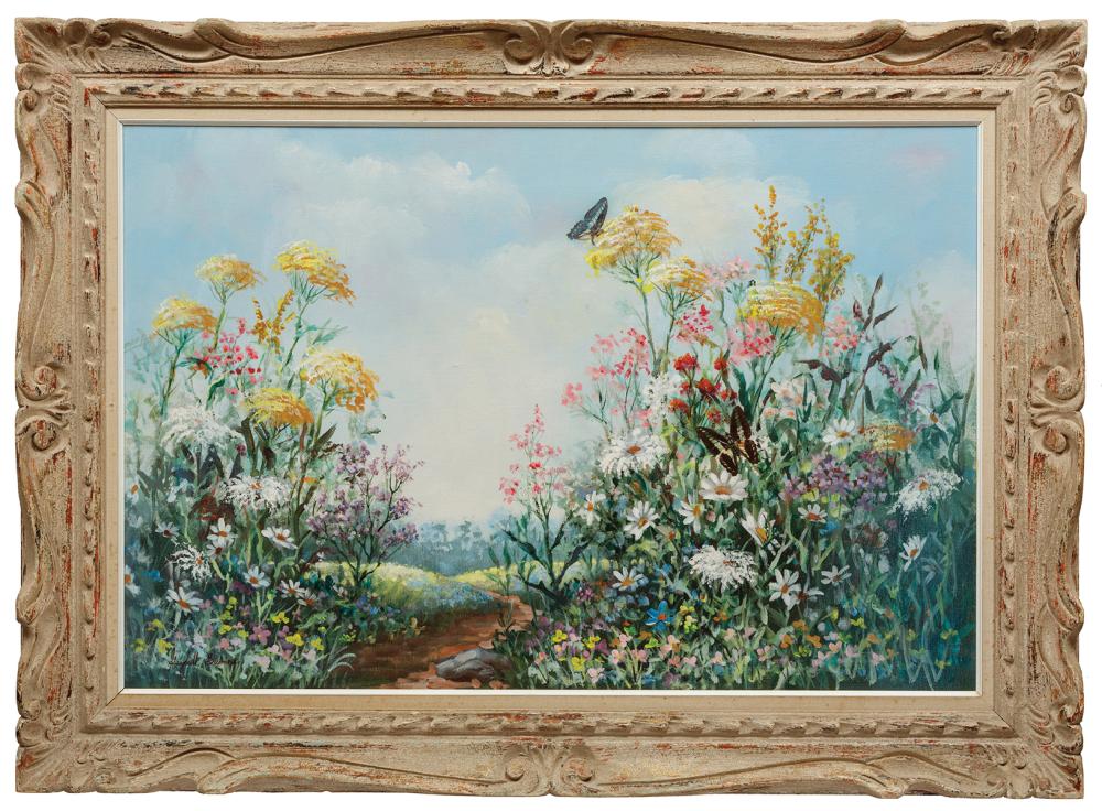 Appraisal: Gaydell Baines American Texas - Flowers and Butterflies oil on