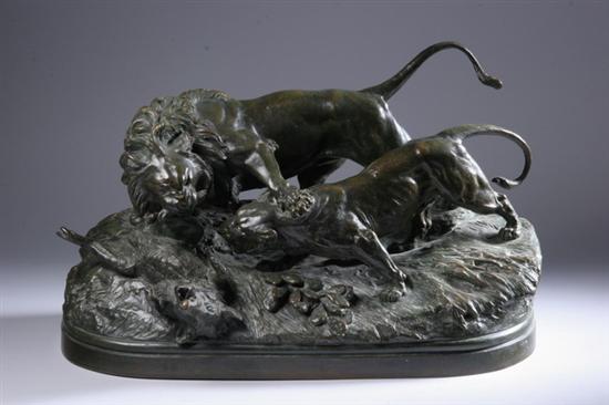 Appraisal: AUGUSTE-NICHOLAS CAIN French - Two Lions Devouring a Warthog Bronze