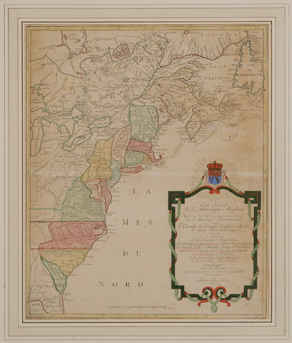 Appraisal: Map of Colonial America Carte Nouvelle de L'Amerique Angloise by