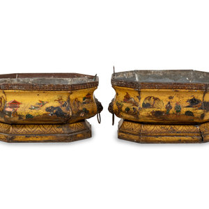 Appraisal: A Pair of Continental T le Peinte and Lead Jardini