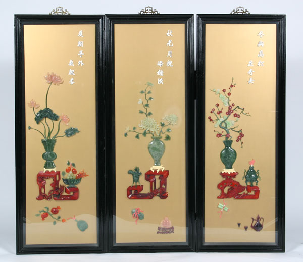 Appraisal: Lot of Oriental panels encased applied floral decoration x