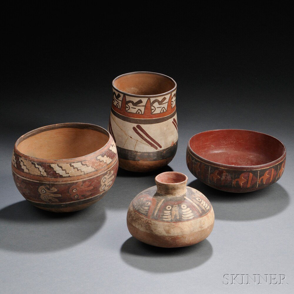 Appraisal: Four Nasca Polychrome Pottery Vessels with a variety of abstract