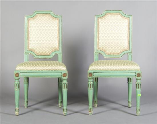 Appraisal: A Pair of Louis XVI Style Painted Armchairs Height inches