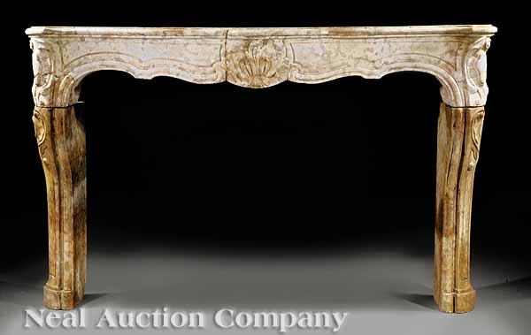 Appraisal: A Louis XV Provincial Carved Violet Jura Brocatelle Marble Mantel