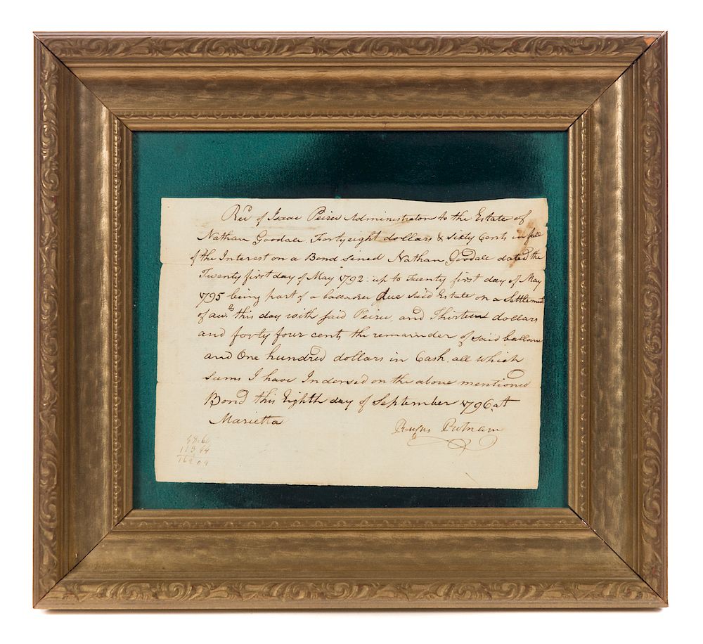 Appraisal: Brig Gen Rufus Putnam Autographed Letter Measures wide Good original