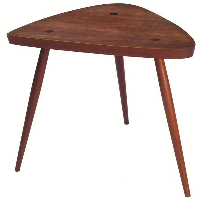 Appraisal: George Nakashima occasional table triangular cherry top with three tapered