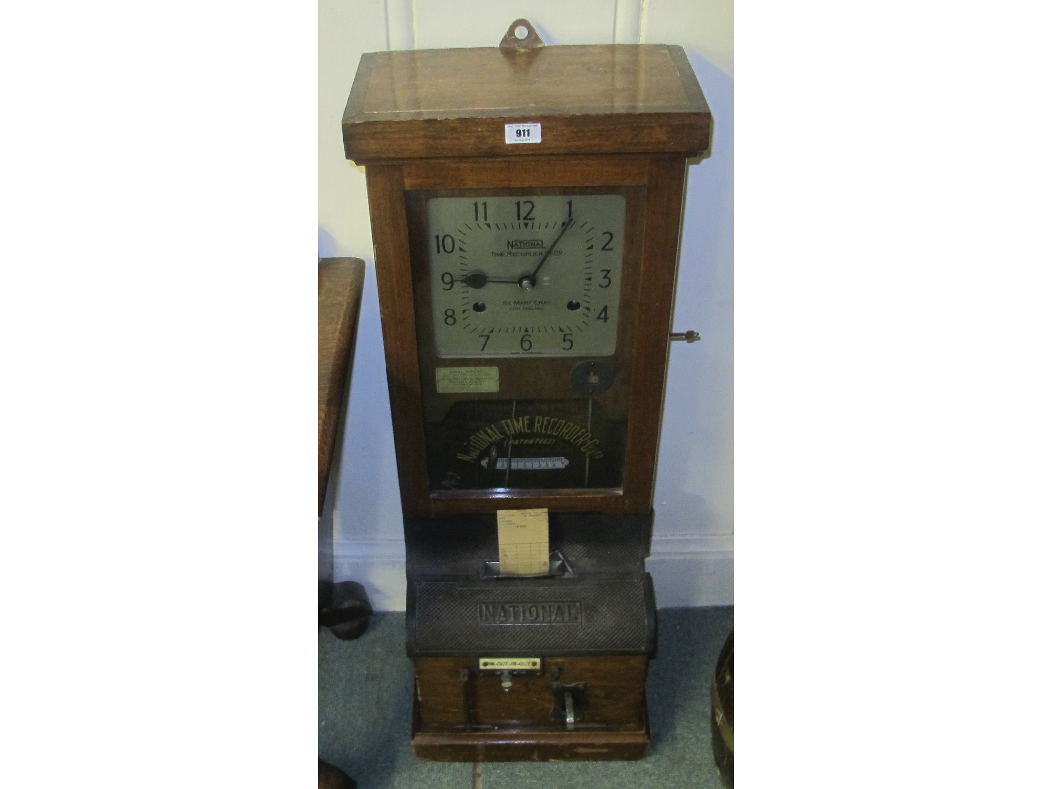 Appraisal: National time recorded machine in mahogany case