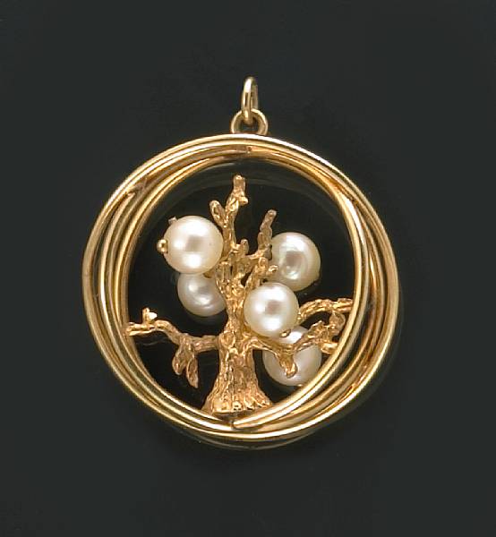 Appraisal: A gold and pearl tree of life pendant This was