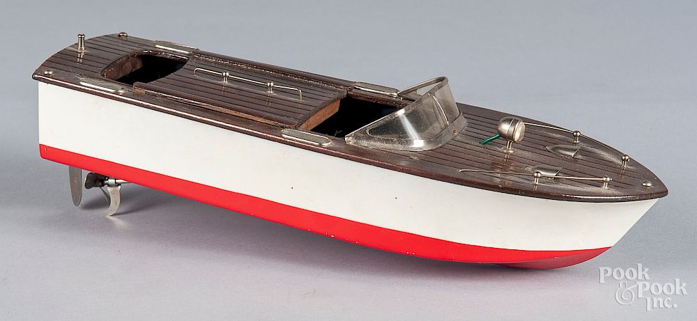 Appraisal: Japanese tin battery operated power boat Japanese tin battery operated