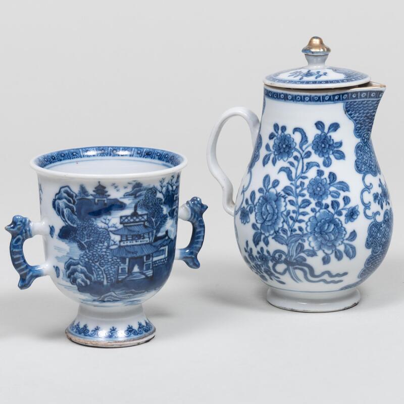 Appraisal: Chinese Export Blue and White Porcelain Cup and a Hot