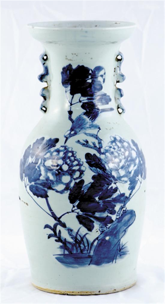 Appraisal: Chinese Export blue-and-white vase th century balustrade form underglaze decorated