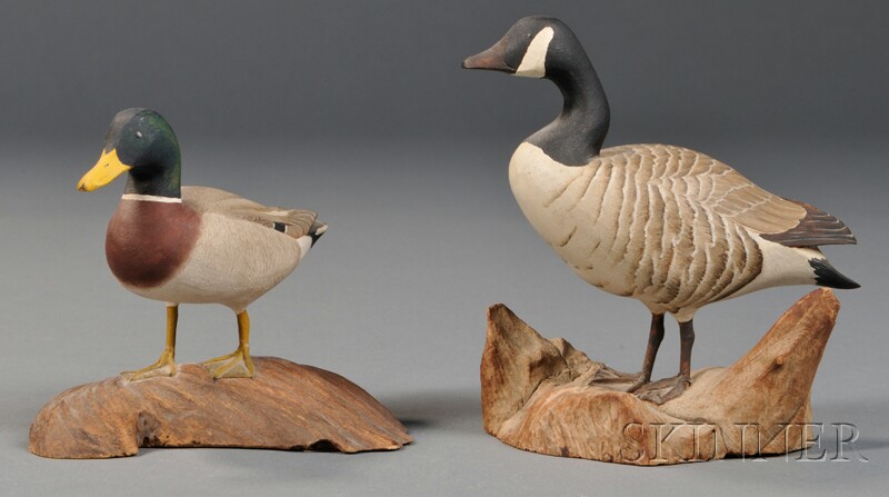 Appraisal: Miniature Carved and Painted Canada Goose and Mallard Drake Figures