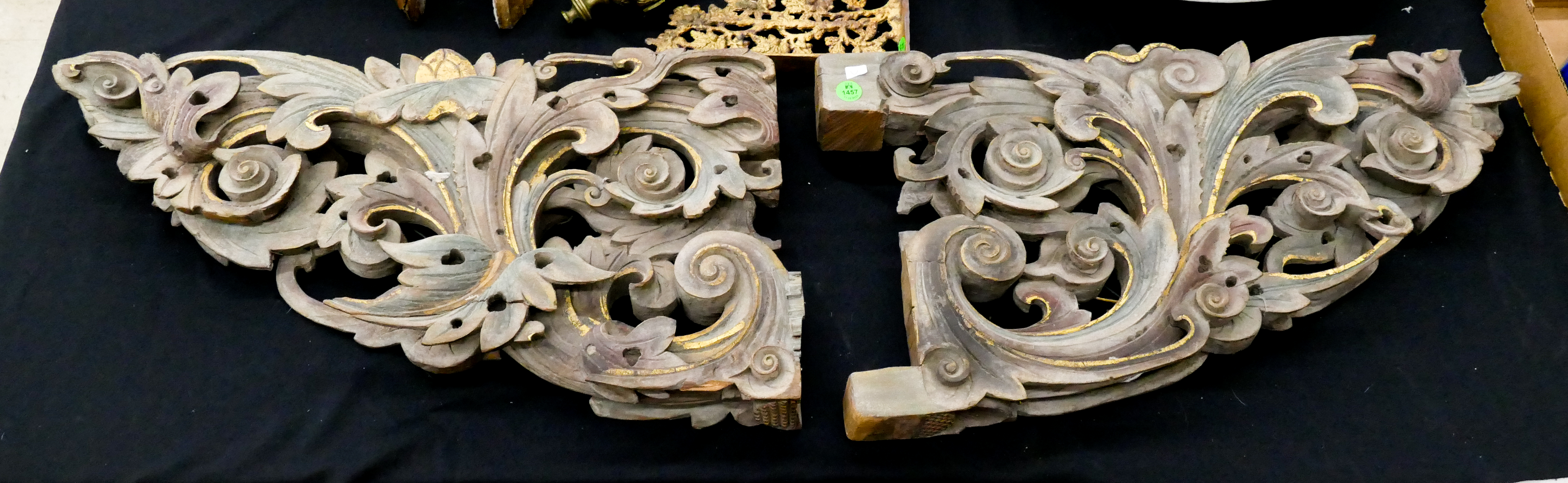 Appraisal: Pair Antique Chinese Gilt Carved Temple Panel Corbels- x ''