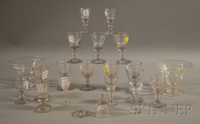 Appraisal: Eighteen Colorless Blown Glass Cordials and a Pair of Compotes