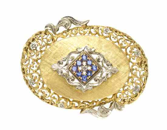 Appraisal: An Karat Yellow Gold Diamond and Sapphire Brooch containing eight