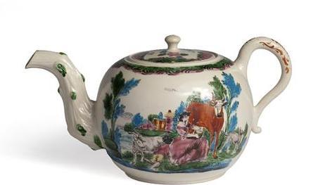 Appraisal: RARE STAFFORDSHIRE SALTGLAZE ENAMELLED PUNCH POT AND COVER CIRCA Of