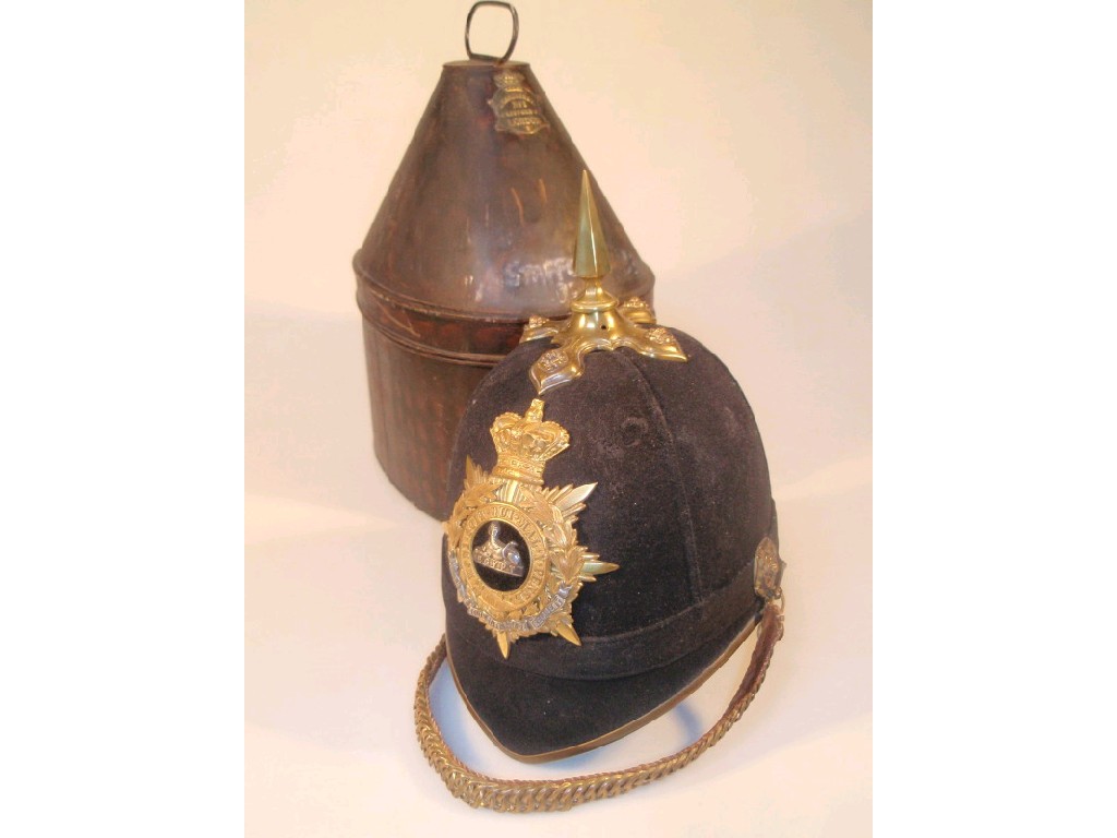 Appraisal: A Victorian Black Officers spiked helmet of the South Staffordshire