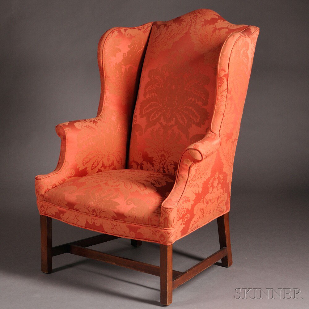 Appraisal: Chippendale Upholstered Mahogany Wing Chair probably Massachusetts c - the