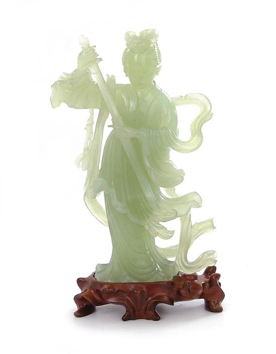 Appraisal: Chinese carved celadon jade Guanyin Qing or Republic period standing