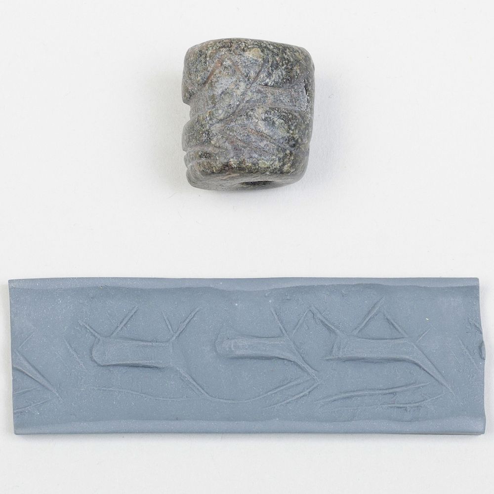 Appraisal: Sumerian Gray Chlorite Cylinder Seal Uruk IV III Sumerian Gray