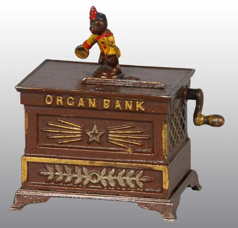 Appraisal: Small Cast Iron Organ Mechanical Bank Description Manufactured by Kyser