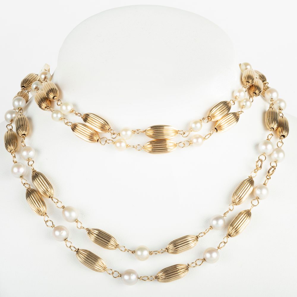 Appraisal: k Gold Bead and Pearl Necklace and a Matching Bracelet