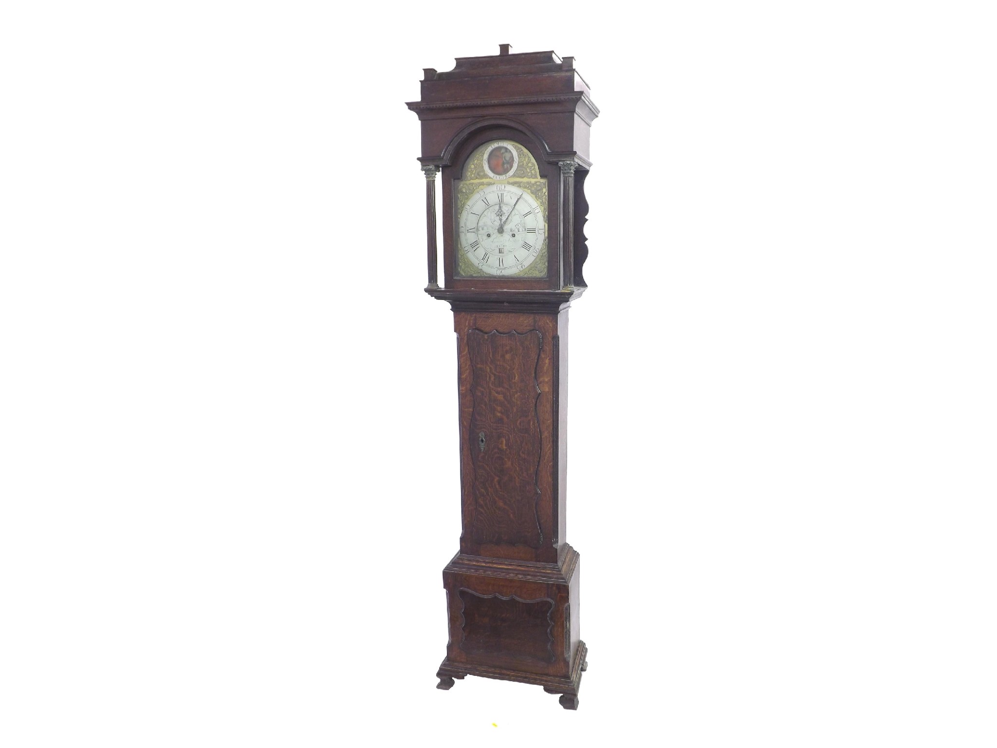 Appraisal: Oak eight day longcase clock the brass arched dial signed