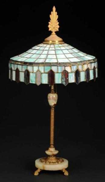 Appraisal: Antique Leaded Glass Lamp Description Marble and brass base Old