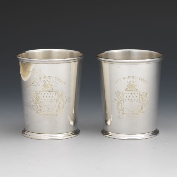 Appraisal: PAIR OF STERLING MINT JULEPS NAVY SUPPLY CORPS IN PRESENTATION