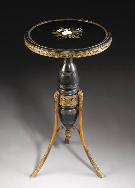 Appraisal: An Aesthetic brass mounted ebonized and pietra dura table last