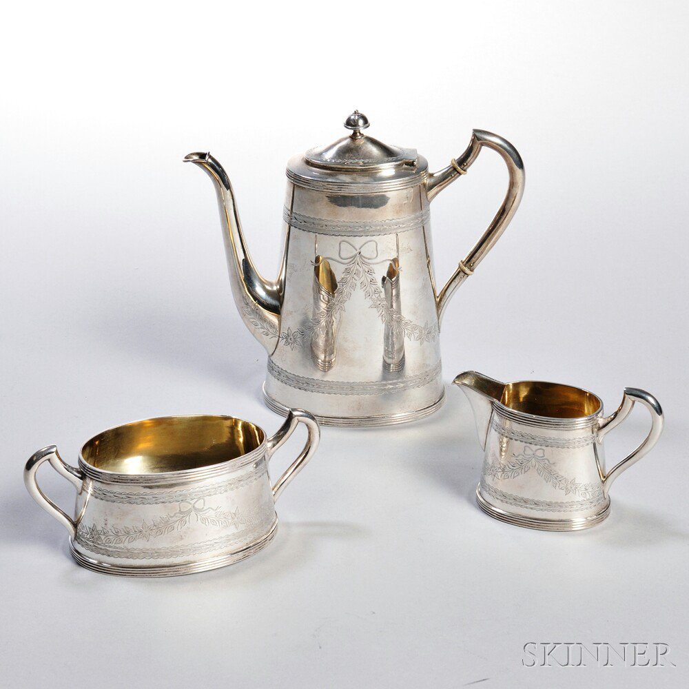 Appraisal: Danish Three-piece Silver Coffee Service Gottsche maker Christian Heise maker