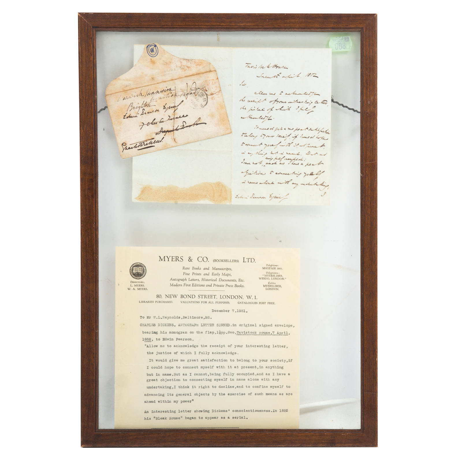 Appraisal: CHARLES DICKENS AUTOGRAPH LETTER COVER SIGNED Charles John Huffam Dickens