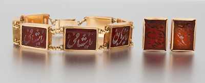 Appraisal: A Ladies' Arabic Inscribed Carnelian Intaglio Bracelet and Matching Earrings