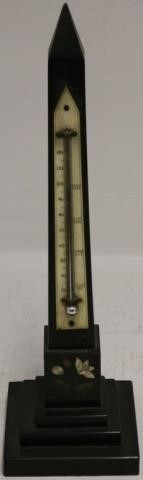 Appraisal: LATE TH CENTURY TALL BLACK STONE OBELISKTHERMOMETER WITH PIETRA DURA