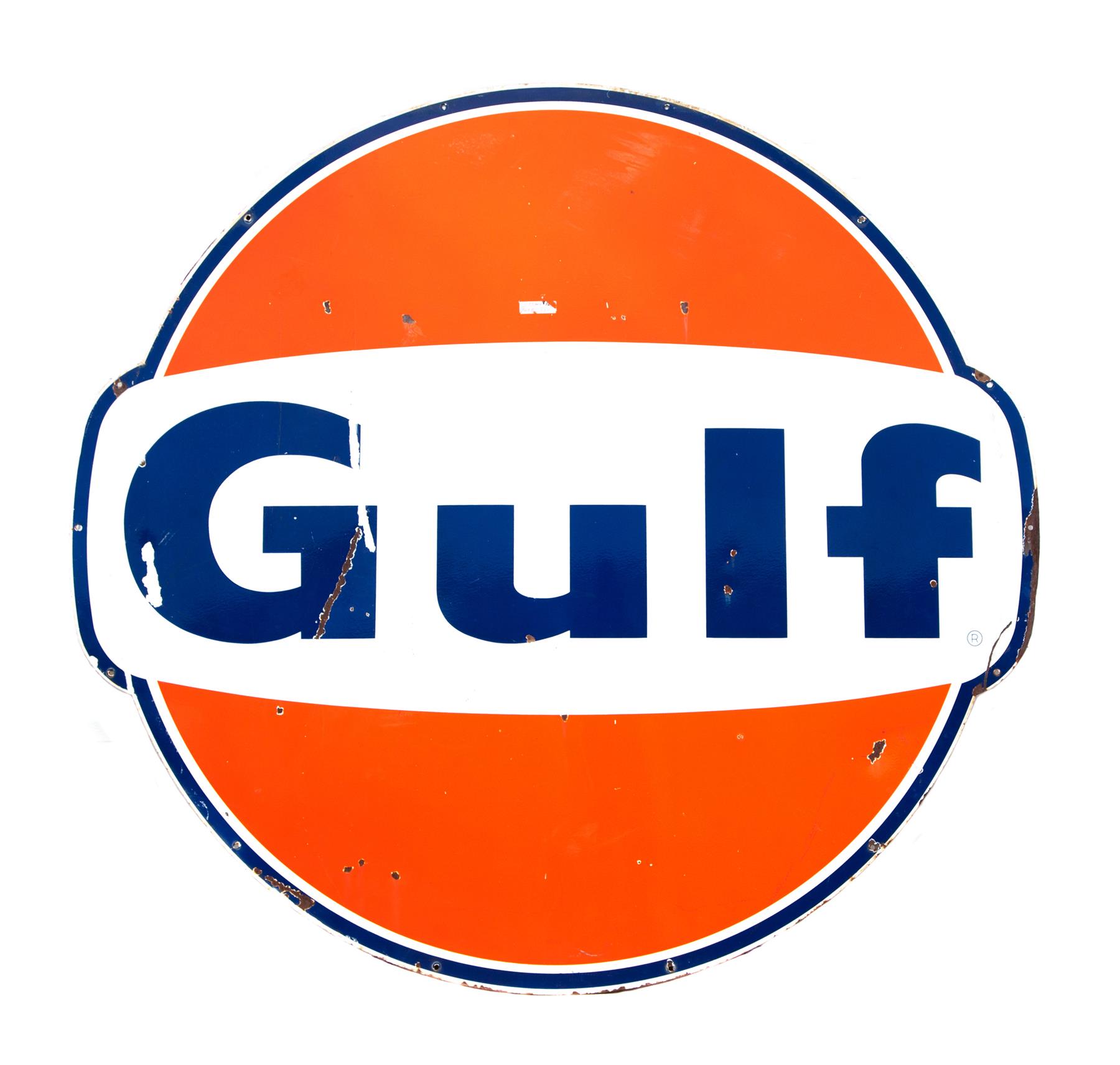 Appraisal: OVERSIZE ROUND GULF SIGN American th century Single-sided enamel on