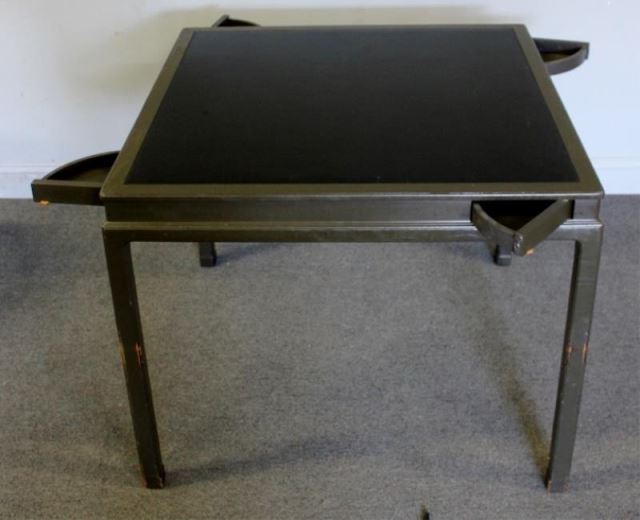 Appraisal: Midcentury Dunbar Leathertop Card Table Signed on base with paper