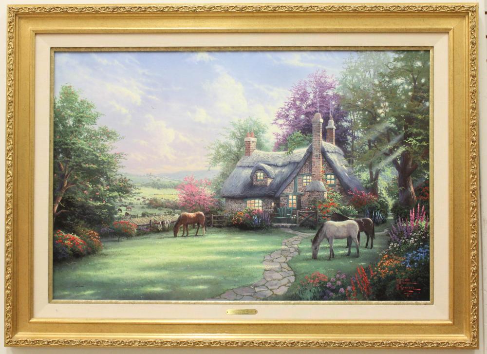 Appraisal: THOMAS KINKADE United States - embellished print on canvas A