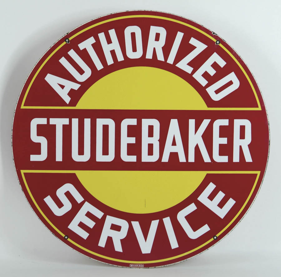 Appraisal: STUDEBAKER AUTHORIZED SERVICE PORCELAIN SIGN Two-sided dealership sign with white