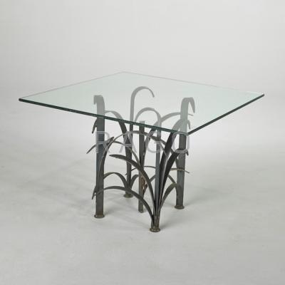 Appraisal: FRENCH Floriform occasional table s Wrought-iron and glass Unmarked x